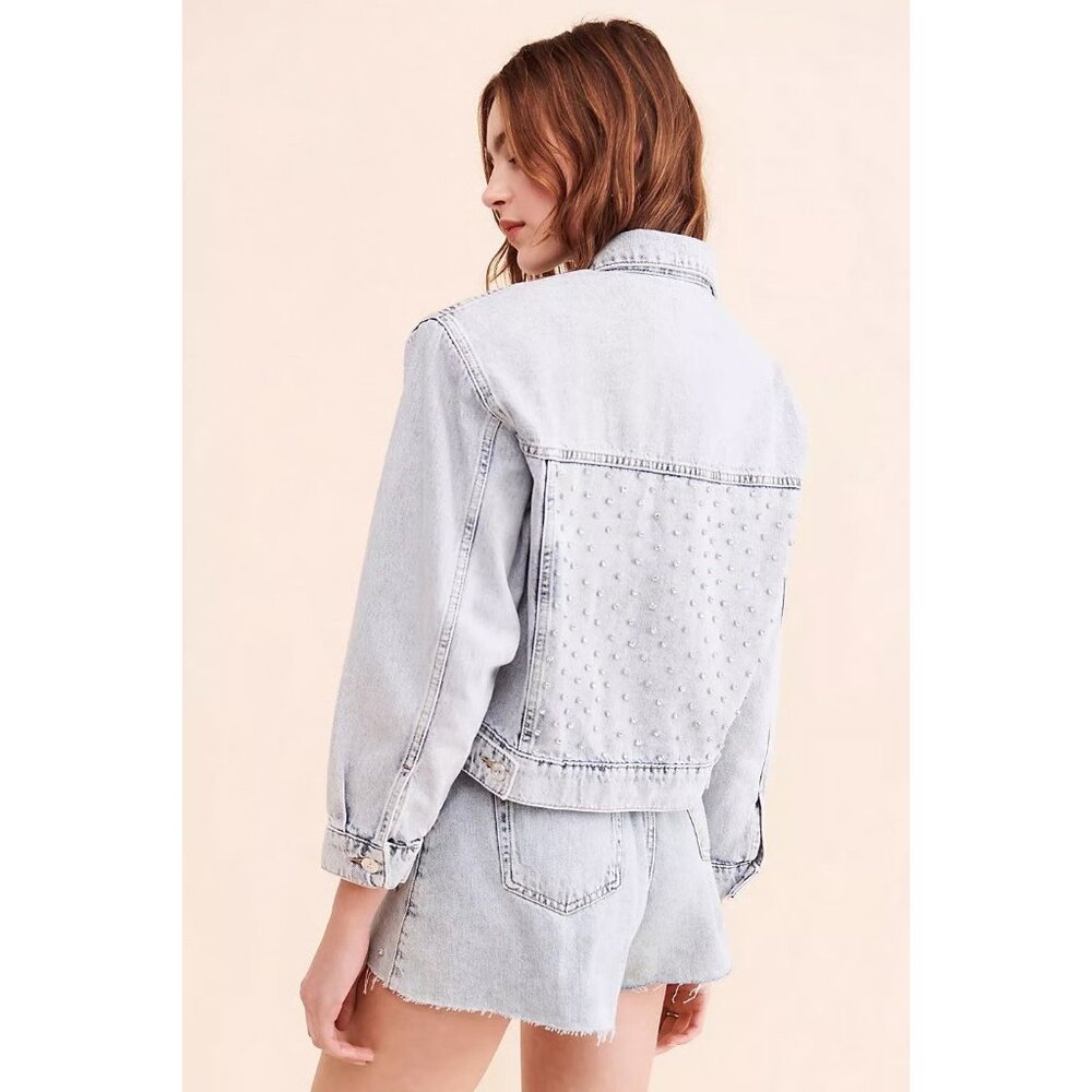 Free People Nocturne Studded Women’s denim blue Jacket Size L - Picture 2 of 13